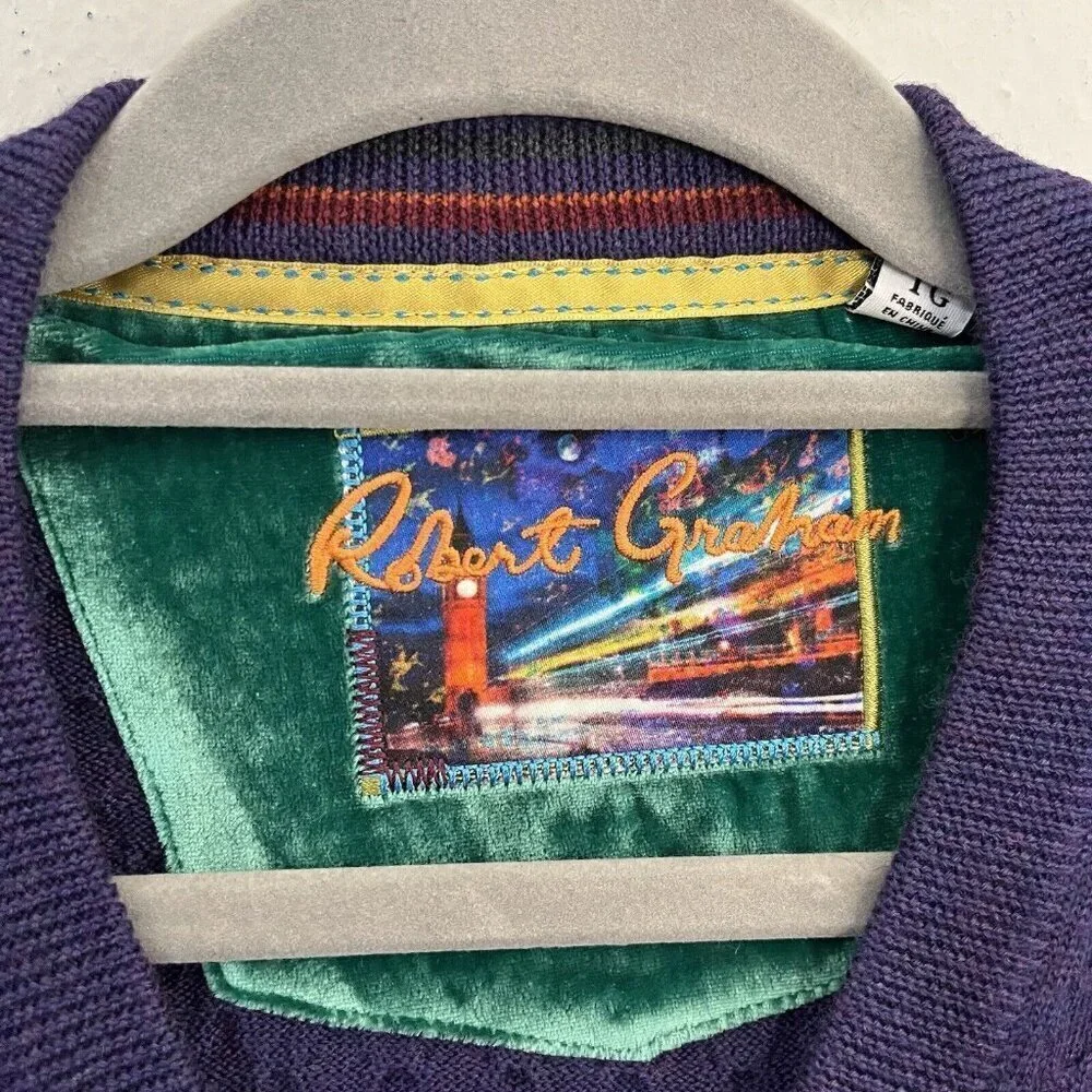 Robert Graham Knowledge Wisdom Truth Sweater 100% Wool Purple Size XL